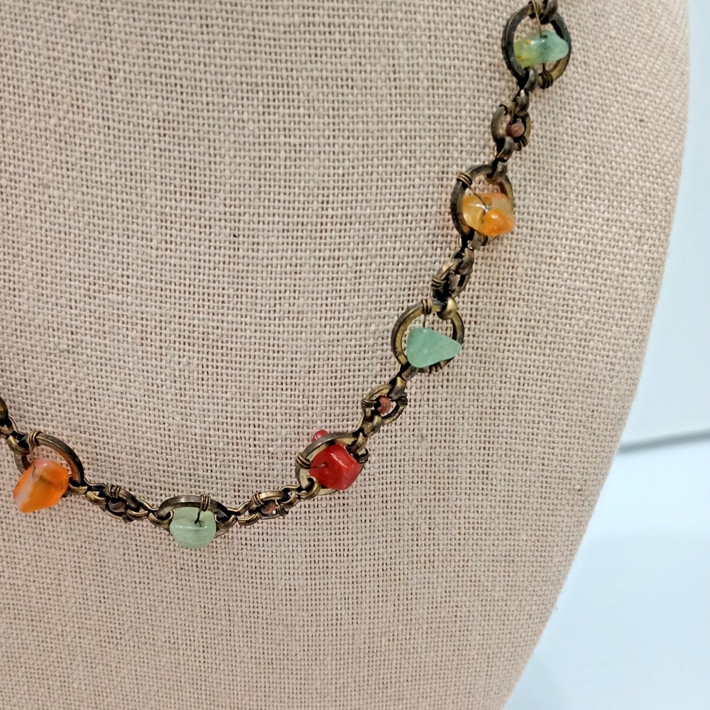 Axcess (Liz Claiborne) XC Artisan Multi Color Stone Necklace Bronze Tone 16–18" - Picture 2 of 8